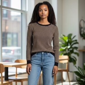 Zara Knit Long-sleeve Black Brown Red Geometric Sz Medium EUC